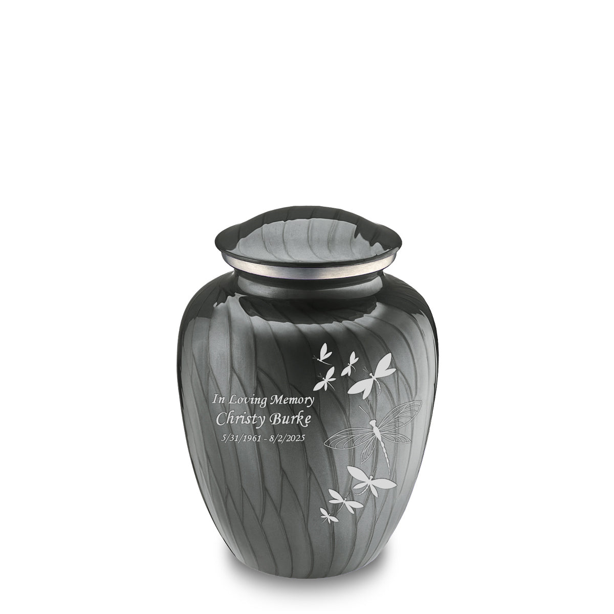 Medium Embrace Pearl Silver Dragonflies Cremation Urn