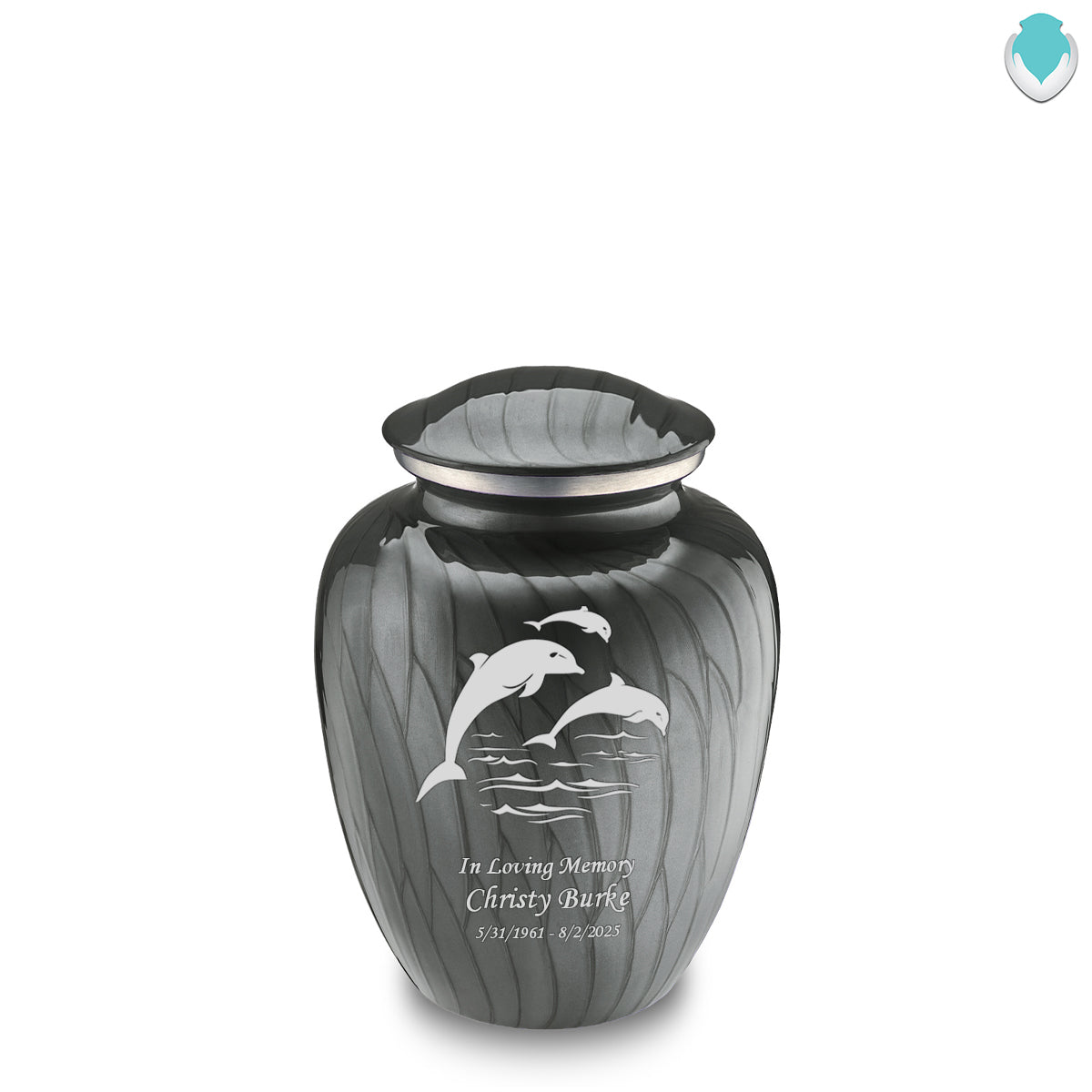 Medium Embrace Pearl Silver Dolphins Cremation Urn