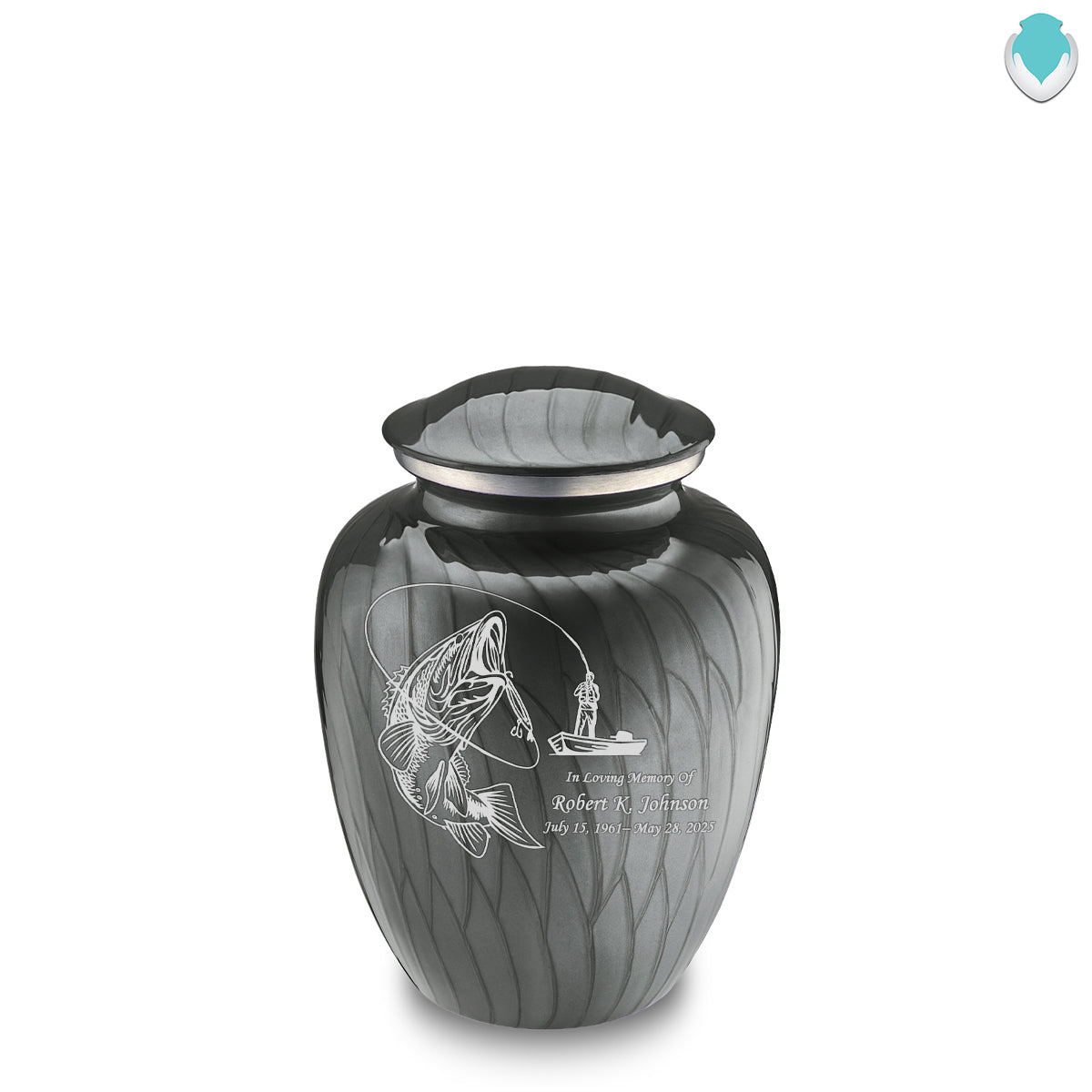 Medium Embrace Pearl Silver Fishing Cremation Urn