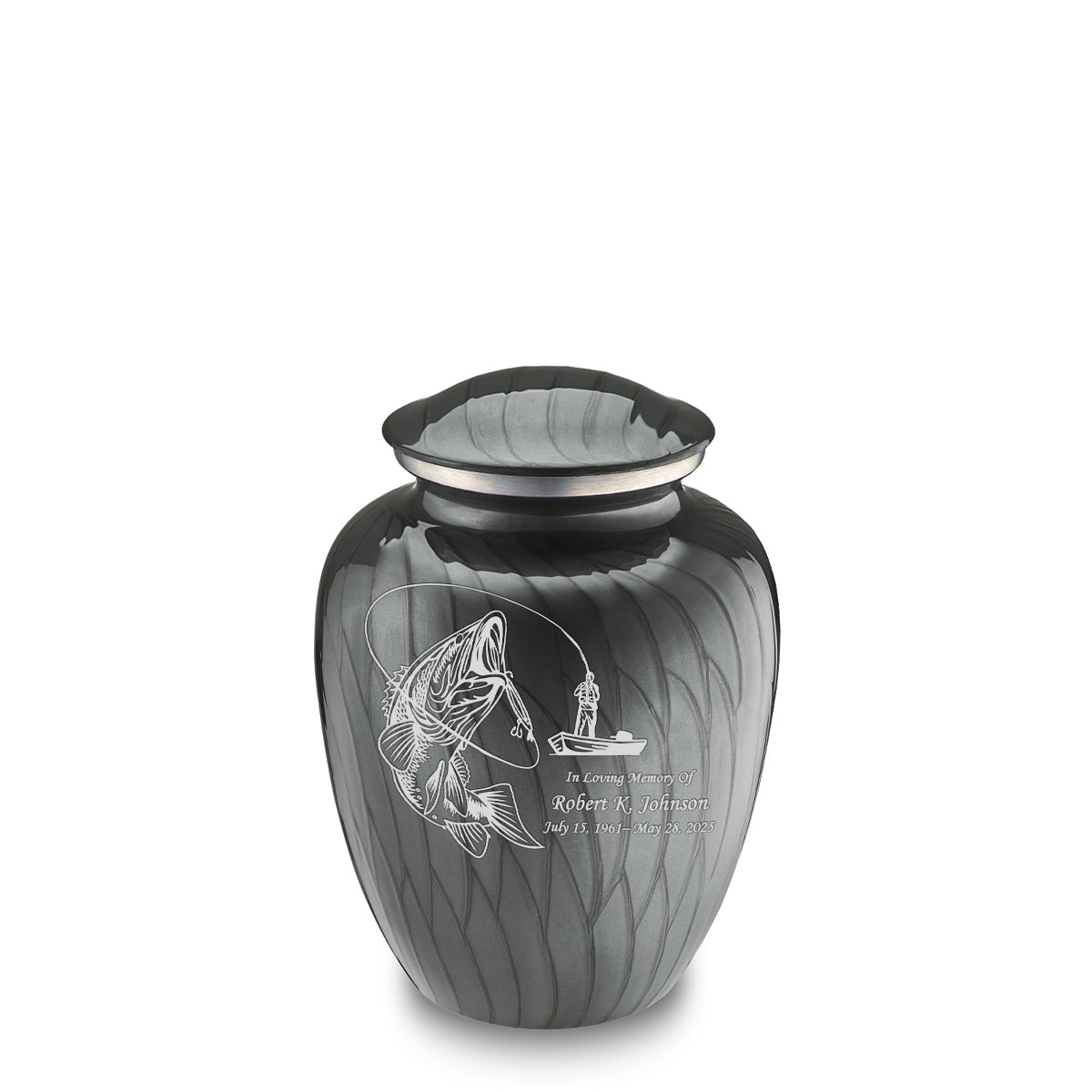 Medium Embrace Pearl Silver Fishing Cremation Urn
