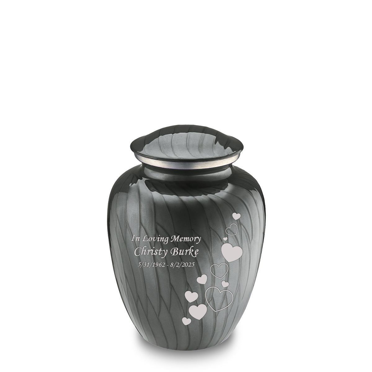 Medium Embrace Pearl Silver Floating Heart Cremation Urn