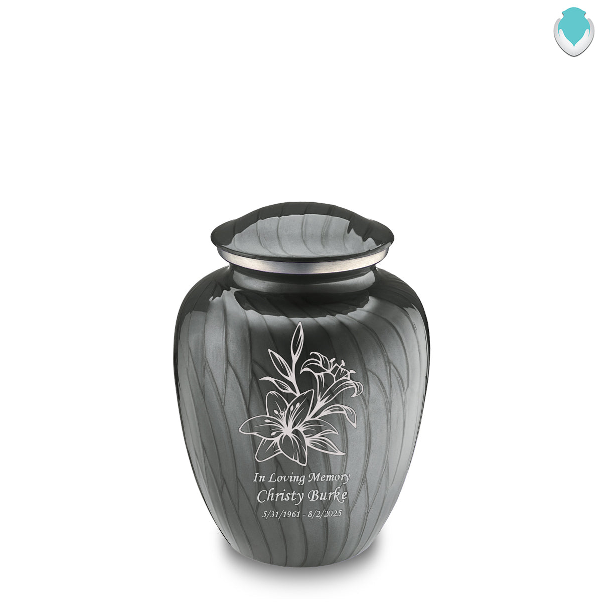 Medium Embrace Pearl Silver Lily Cremation Urn