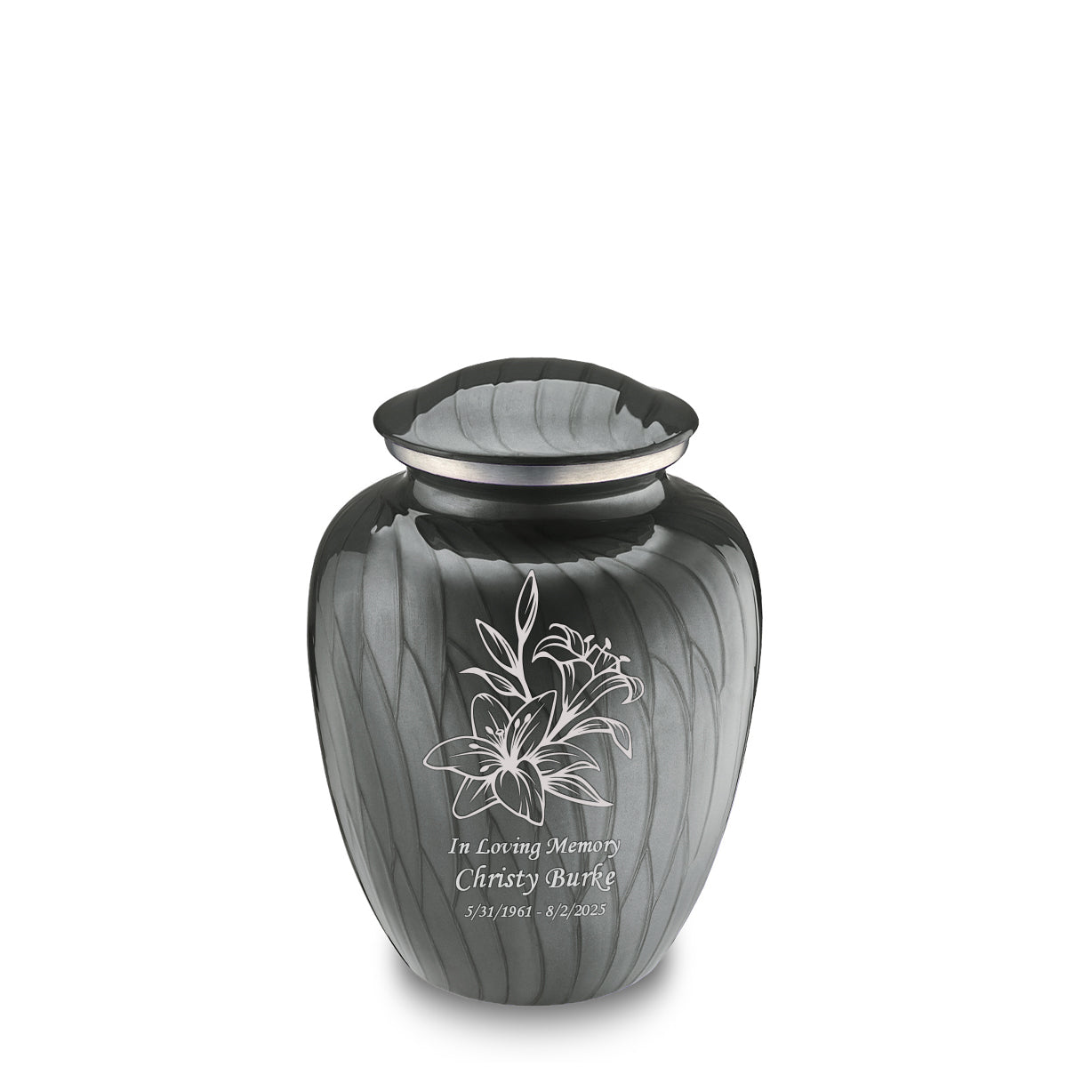Medium Embrace Pearl Silver Lily Cremation Urn