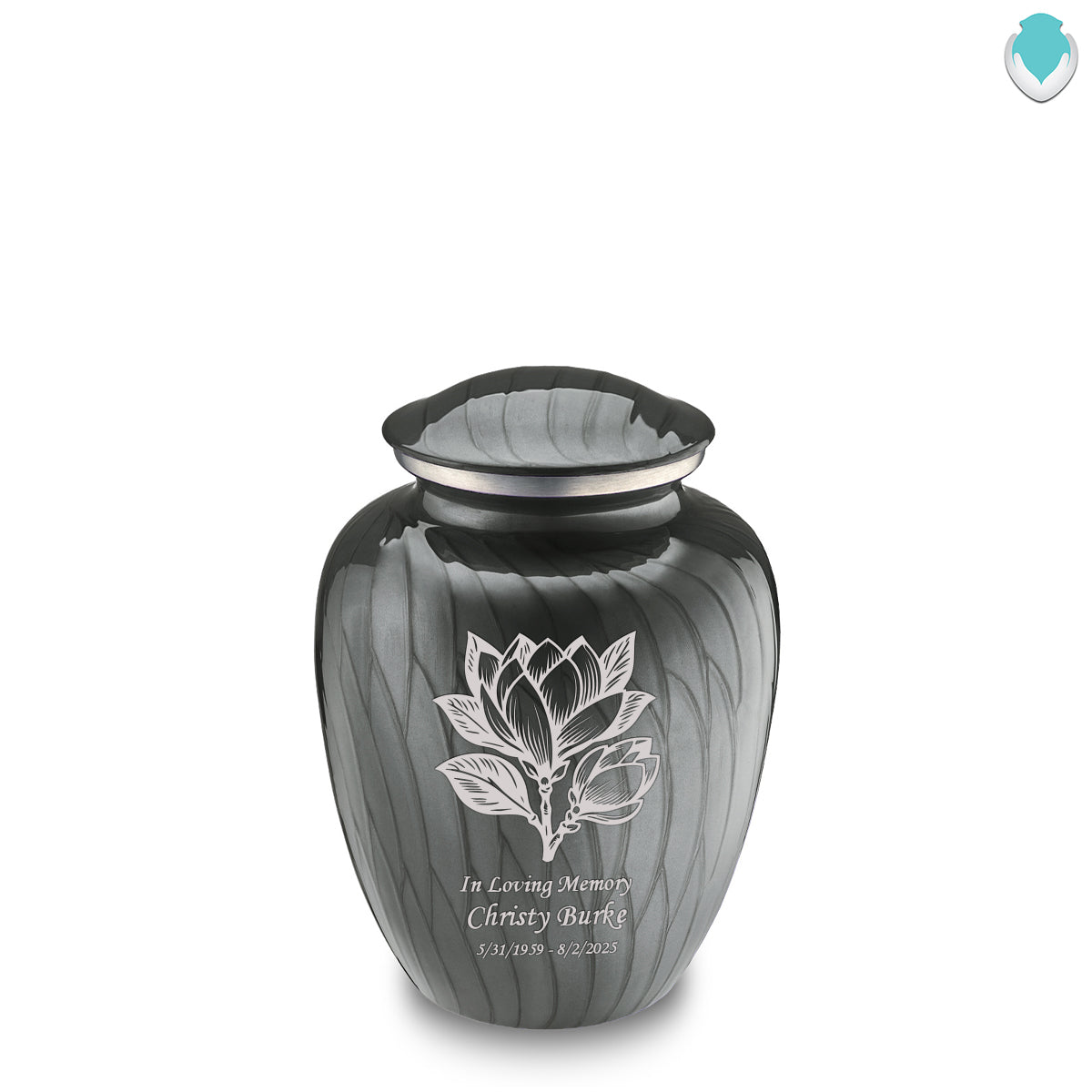 Medium Embrace Pearl Silver Magnolia Flower Cremation Urn
