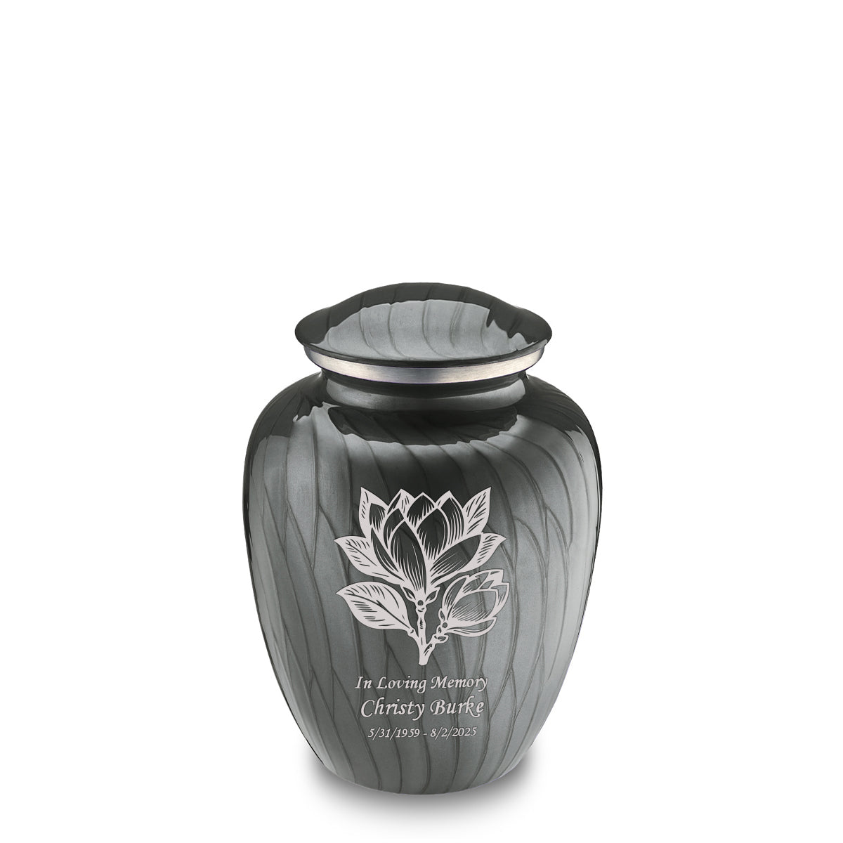 Medium Embrace Pearl Silver Magnolia Flower Cremation Urn