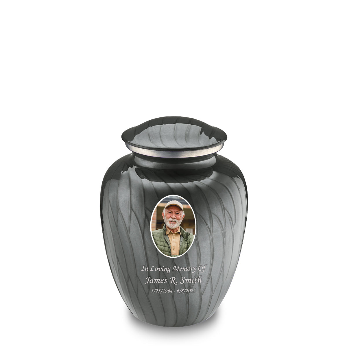 Medium Embrace Pearl Silver Portrait Cremation Urn