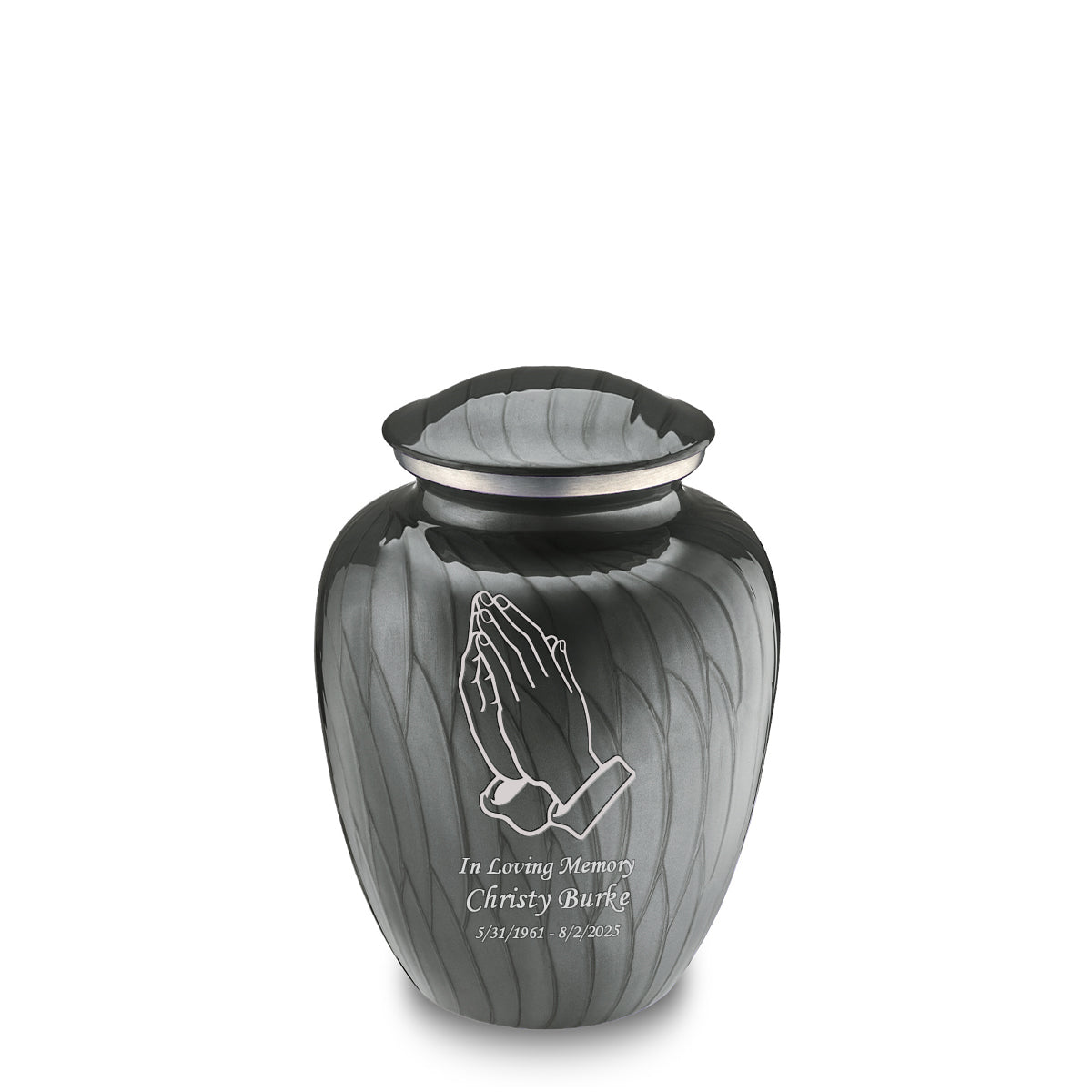 Medium Embrace Pearl Silver Praying Hands Cremation Urn