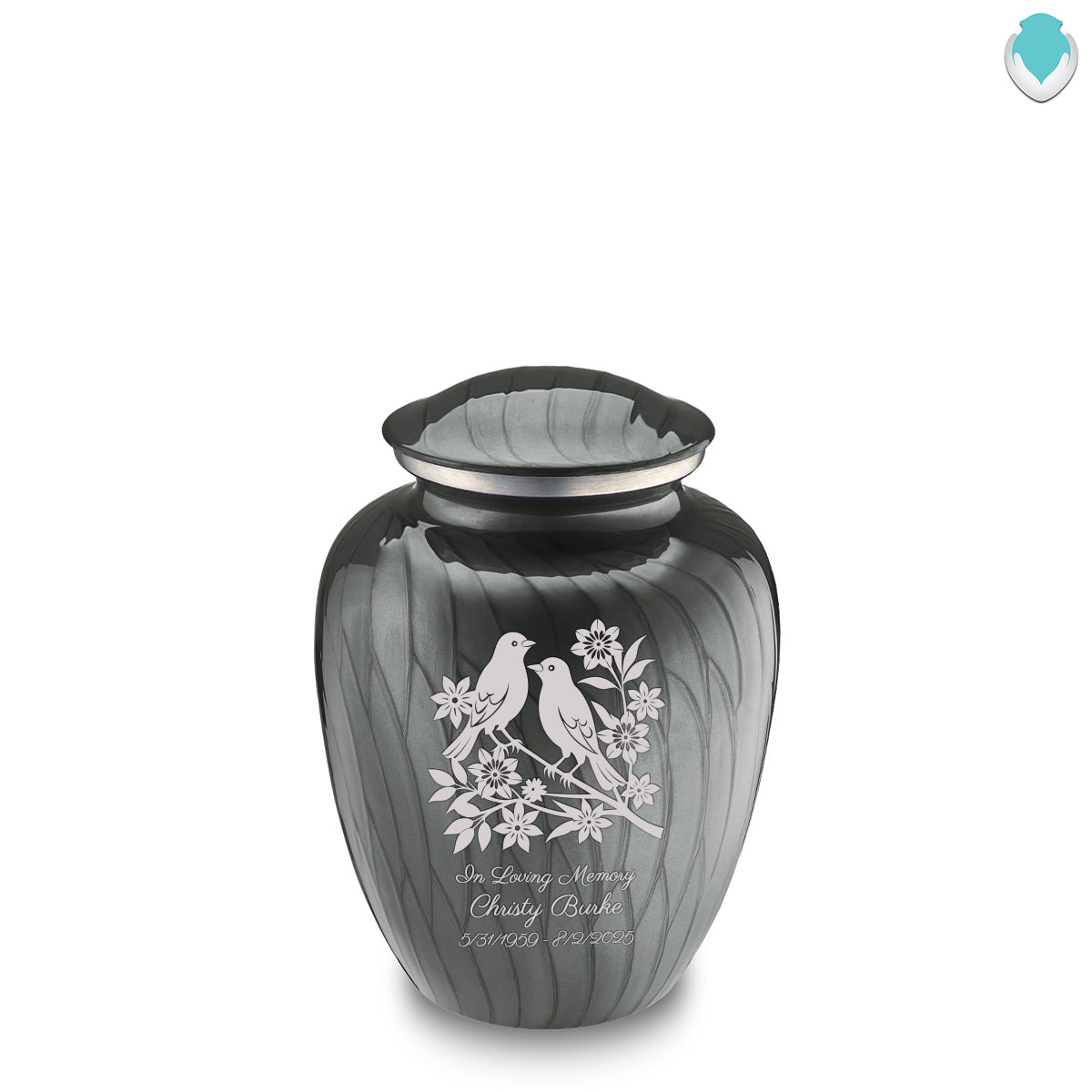 Medium Embrace Pearl Silver Songbirds Cremation Urn