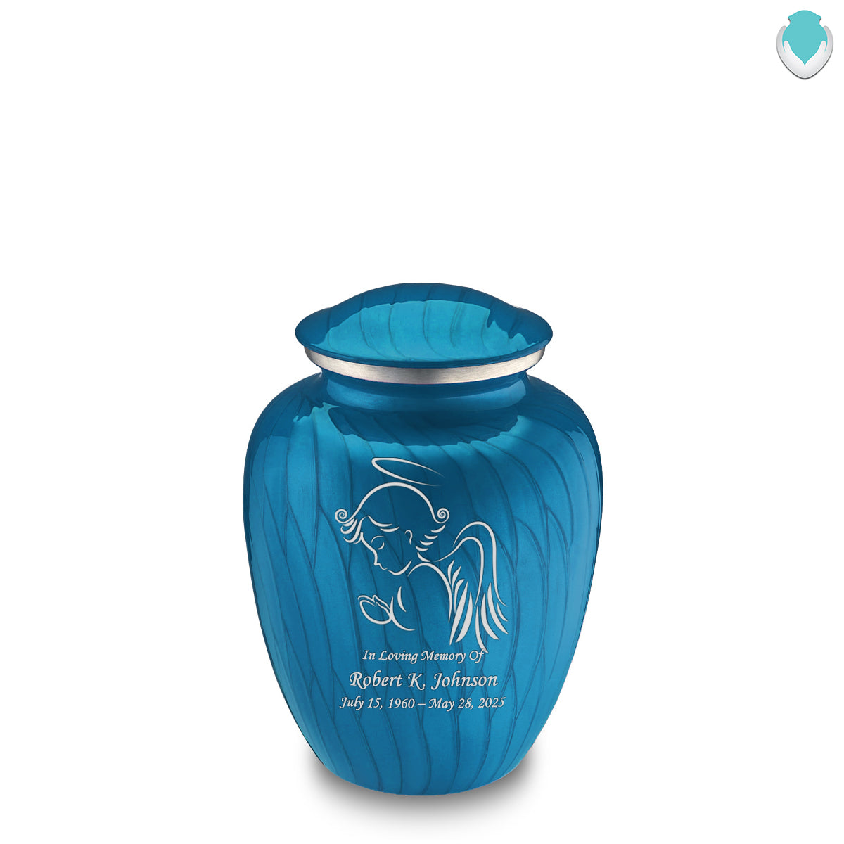 Medium Embrace Pearl Racing Blue Angel Cremation Urn