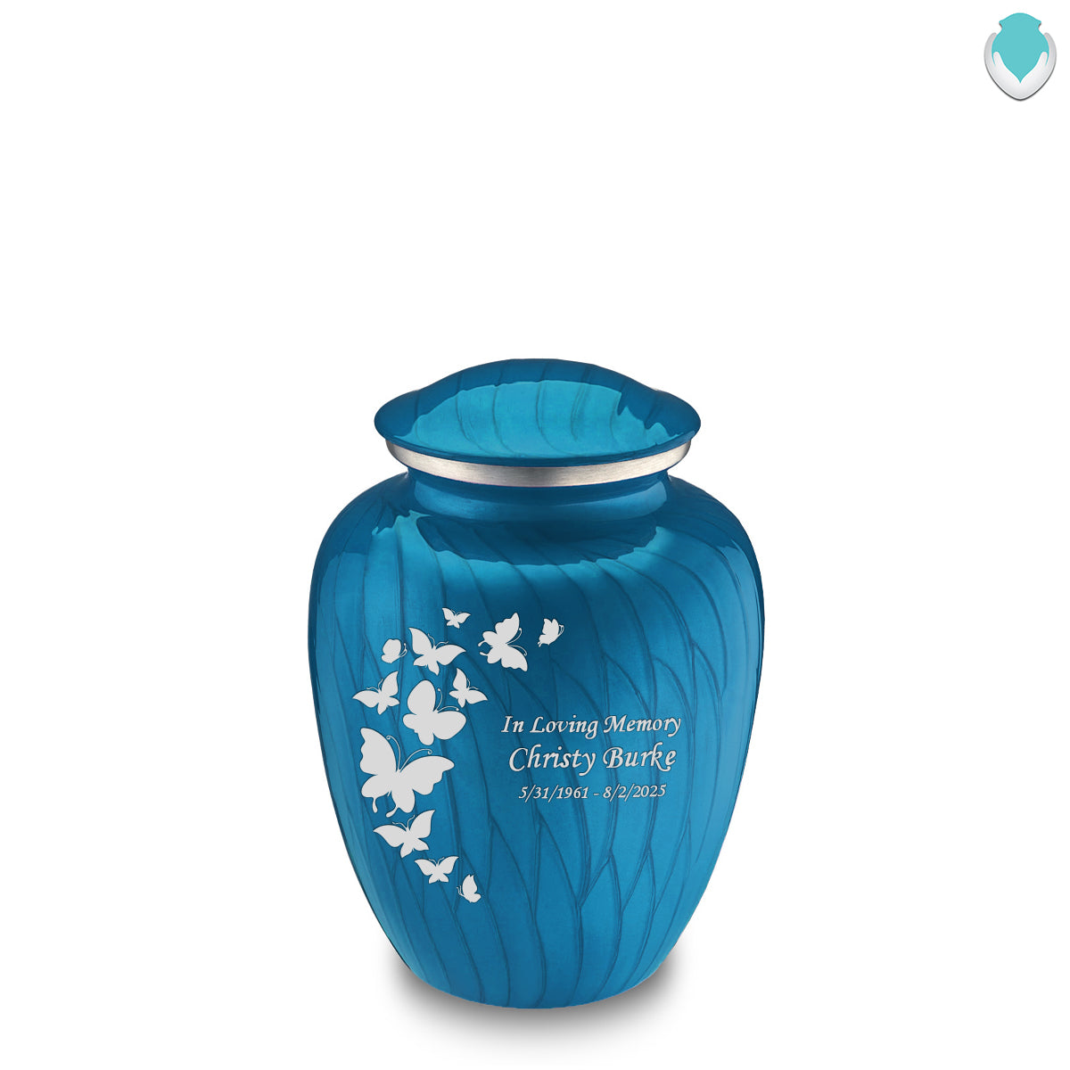 Medium Embrace Pearl Racing Blue Butterfly Cremation Urn