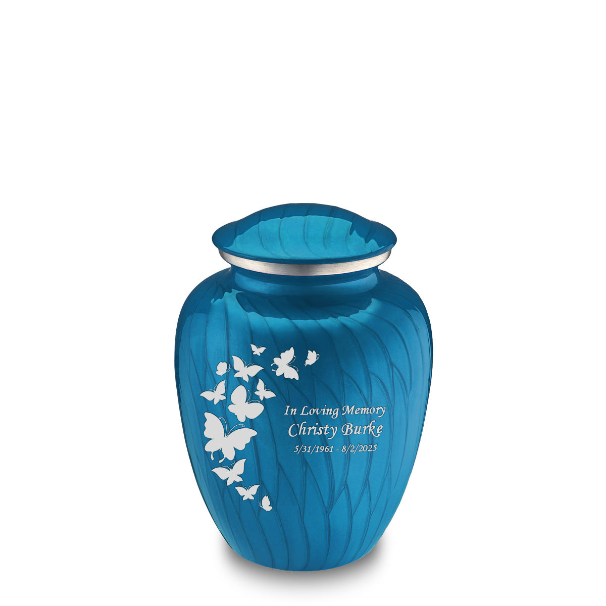 Medium Embrace Pearl Racing Blue Butterfly Cremation Urn