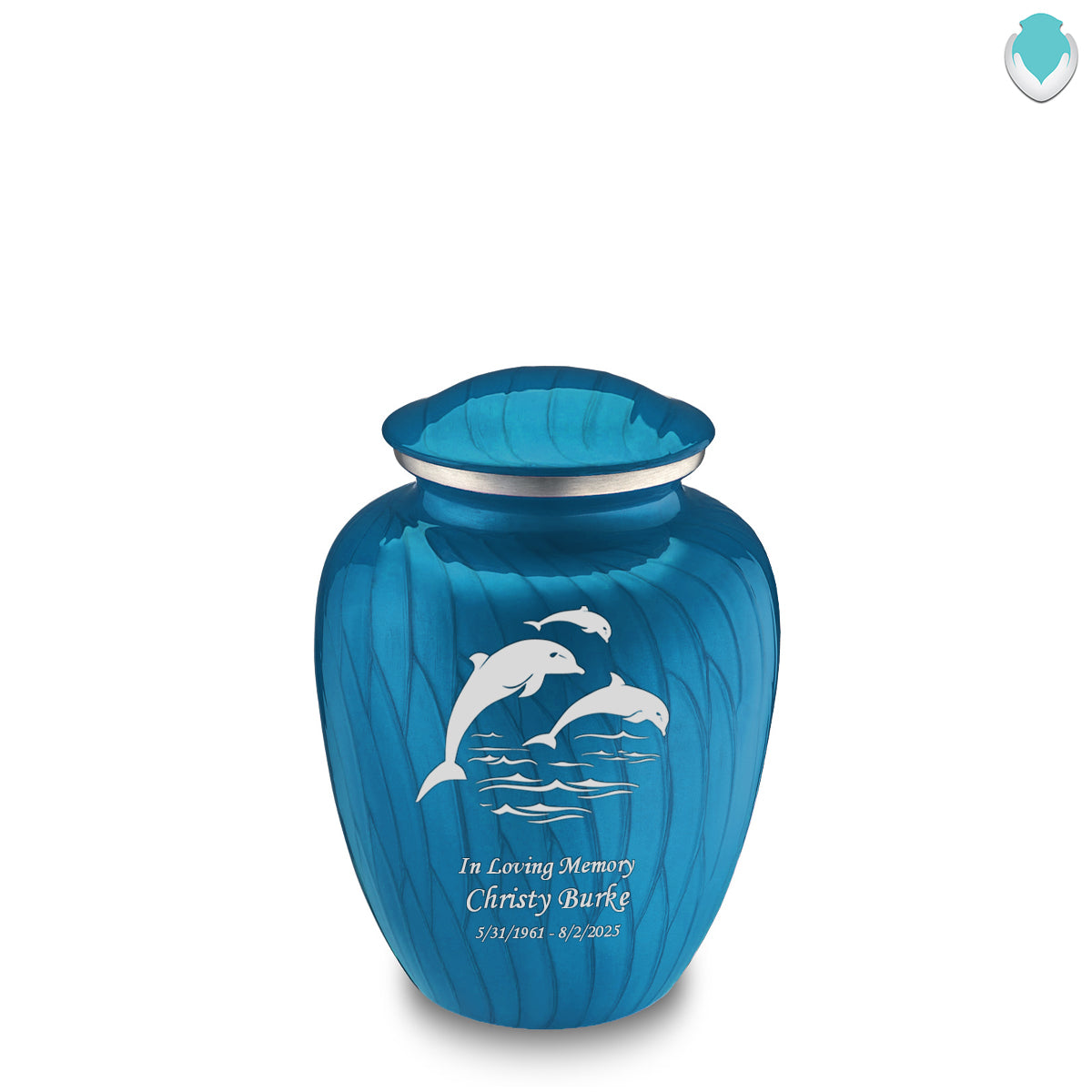 Medium Embrace Pearl Racing Blue Dolphins Cremation Urn