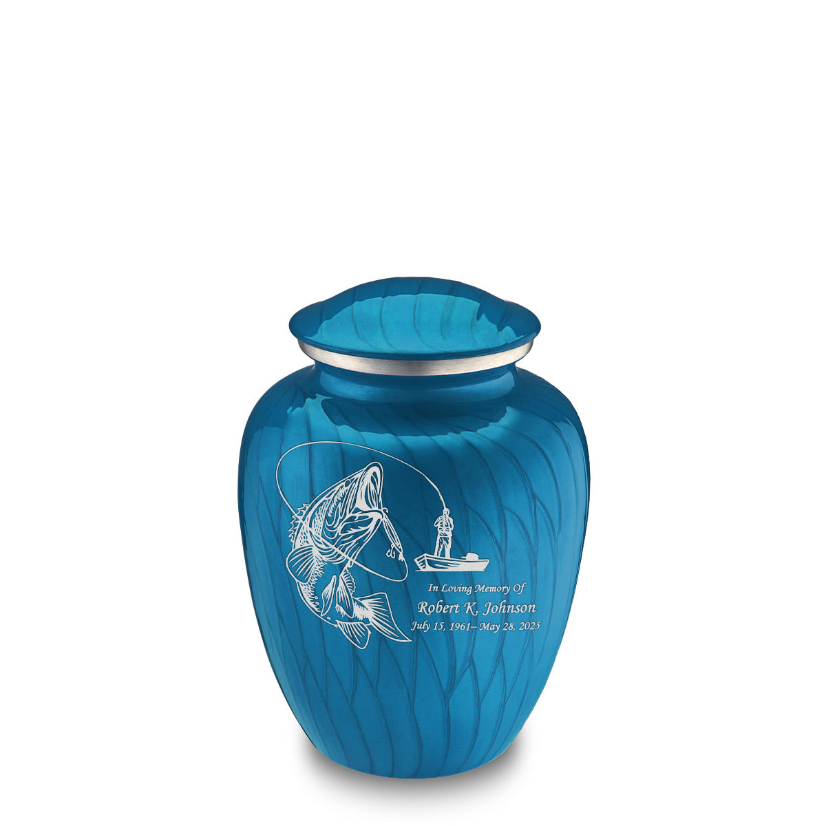 Medium Embrace Pearl Racing Blue Fishing Cremation Urn