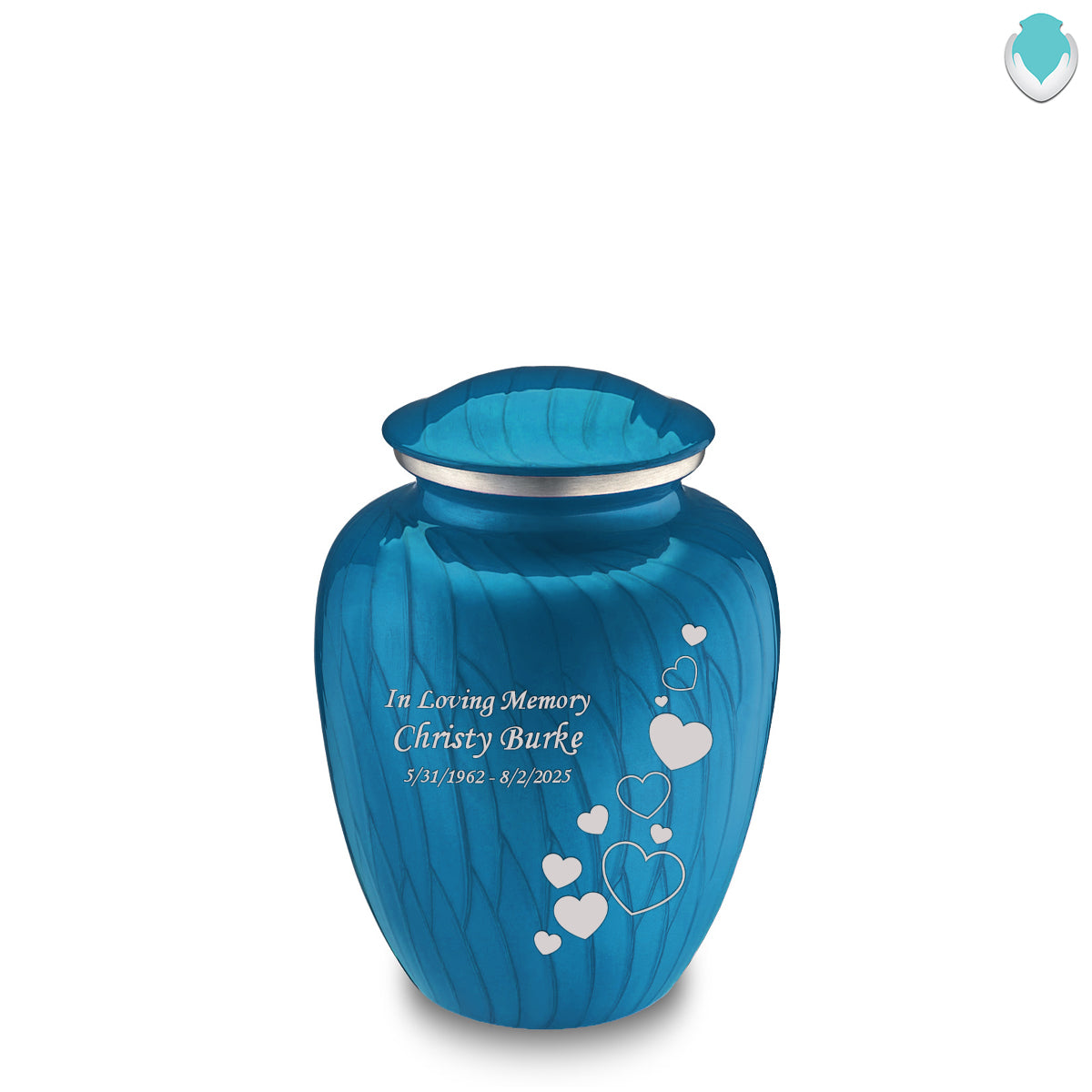 Medium Embrace Pearl Racing Blue Floating Heart Cremation Urn