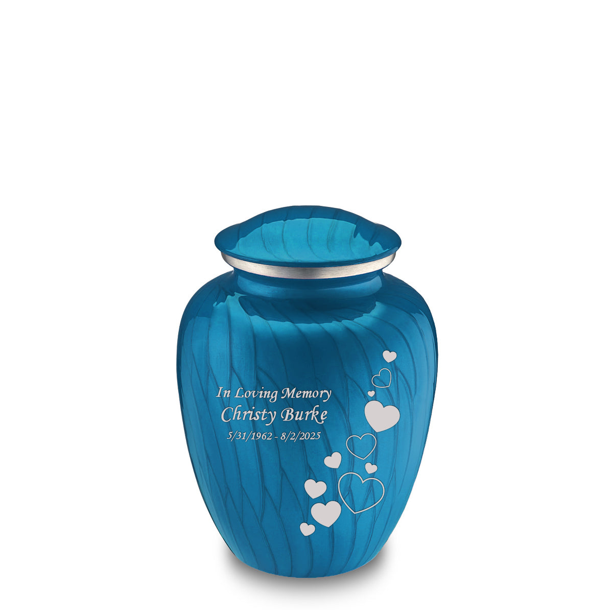 Medium Embrace Pearl Racing Blue Floating Heart Cremation Urn
