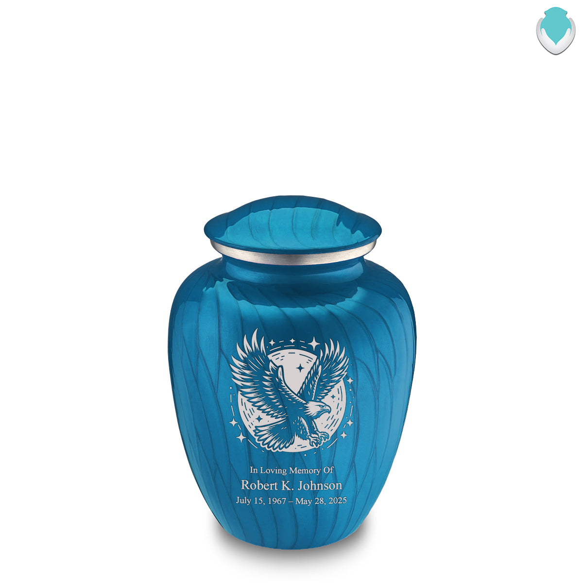 Medium Embrace Pearl Racing Blue Flying Eagle Cremation Urn