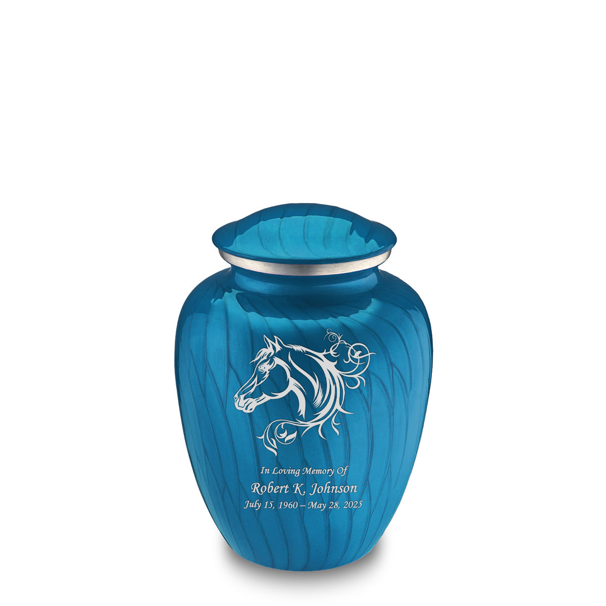 Medium Embrace Pearl Racing Blue Horse Cremation Urn