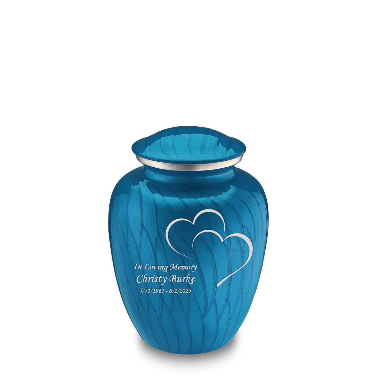 Medium Embrace Pearl Racing Blue Hearts Cremation Urn
