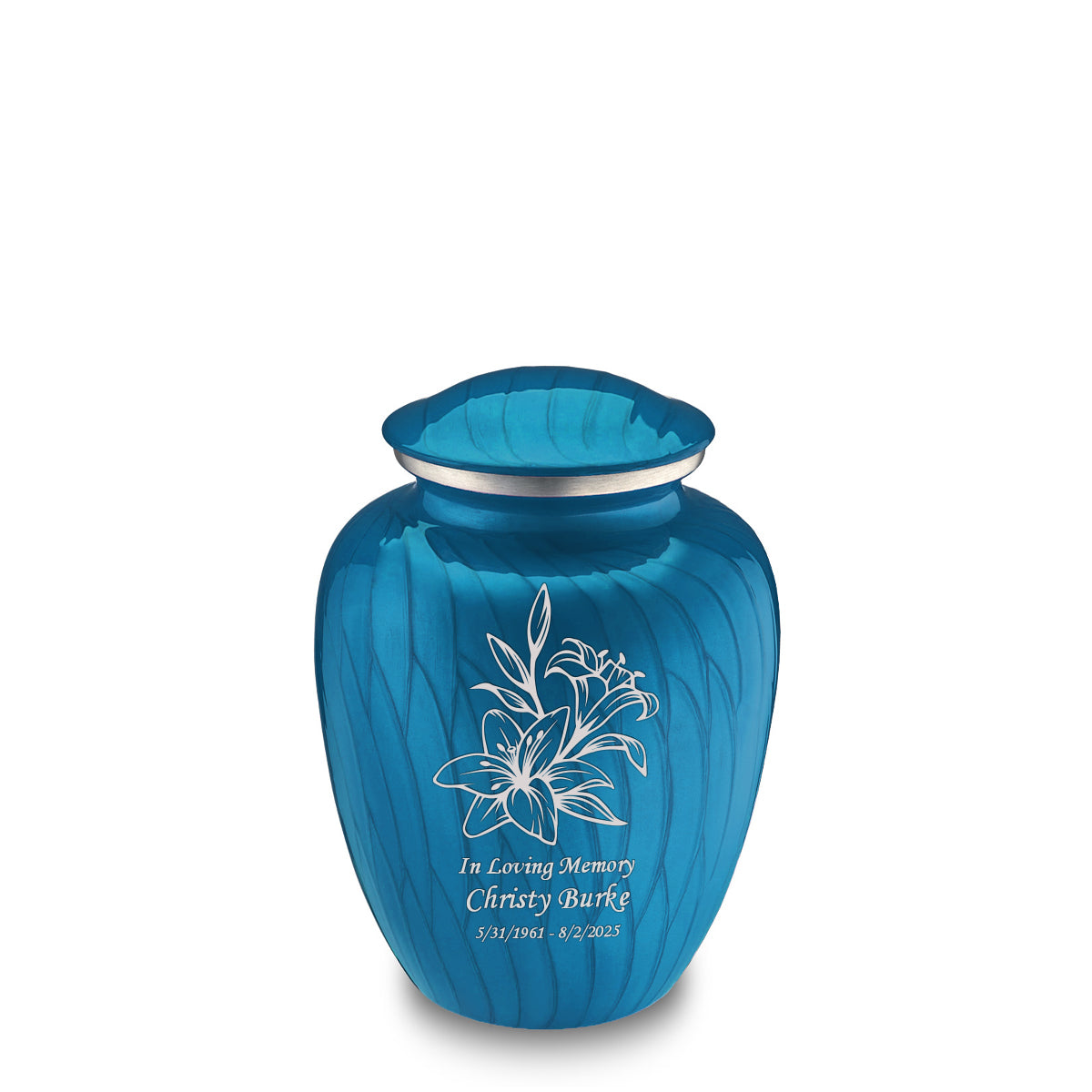 Medium Embrace Pearl Racing Blue Lily Cremation Urn
