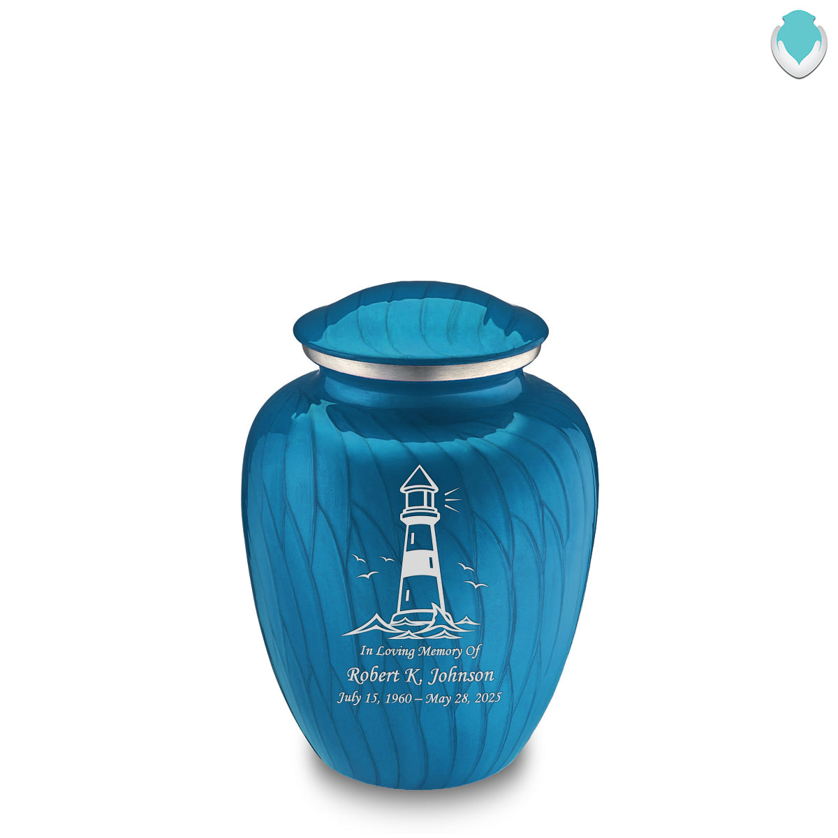 Medium Embrace Pearl Racing Blue Lighthouse Cremation Urn