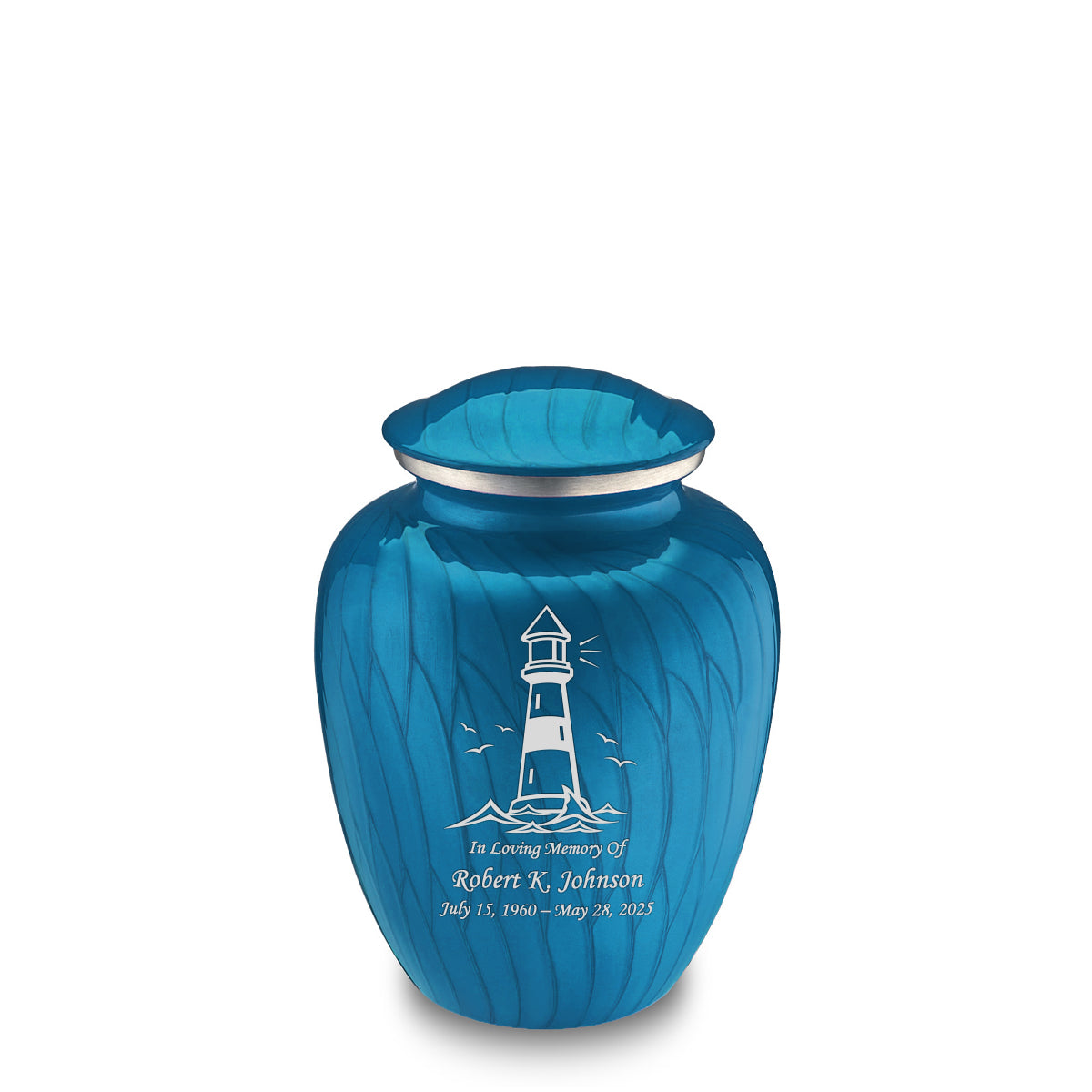 Medium Embrace Pearl Racing Blue Lighthouse Cremation Urn