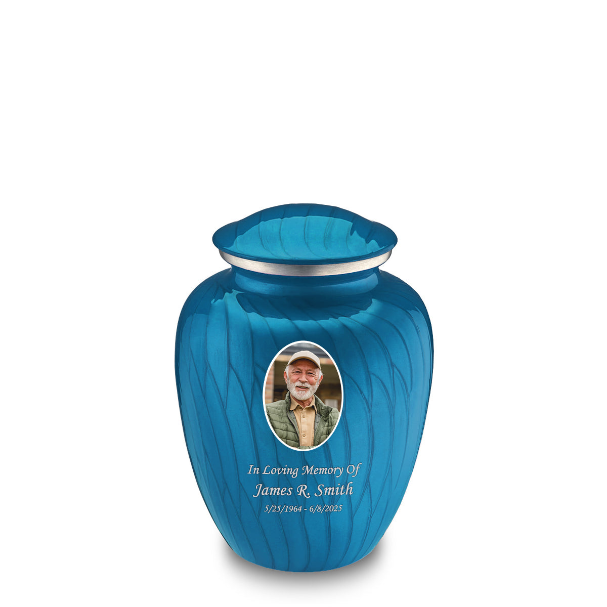 Medium Embrace Pearl Racing Blue Portrait Cremation Urn