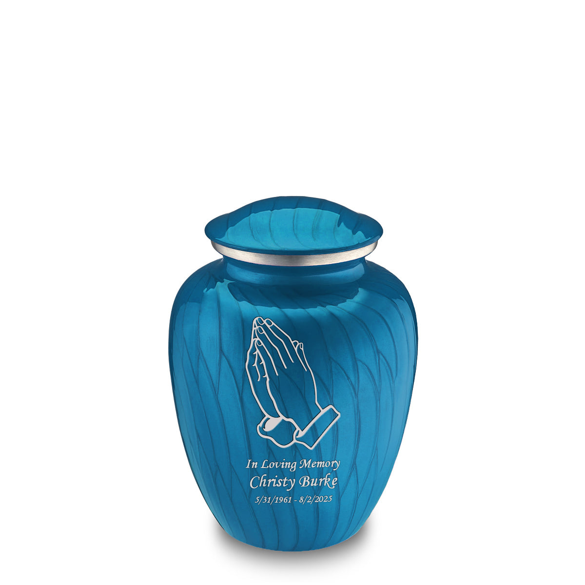 Medium Embrace Pearl Racing Blue Praying Hands Cremation Urn