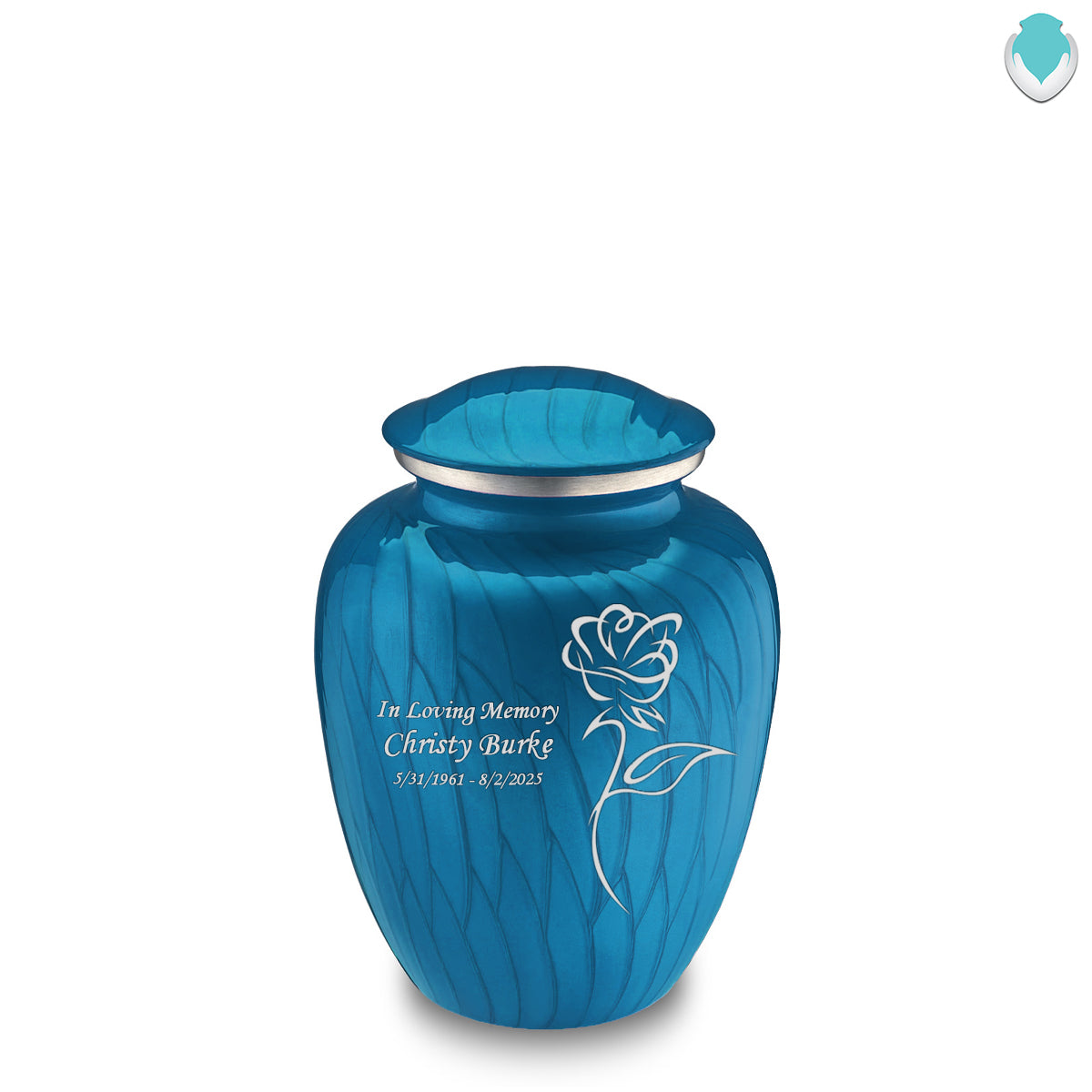 Medium Embrace Pearl Racing Blue Rose Cremation Urn