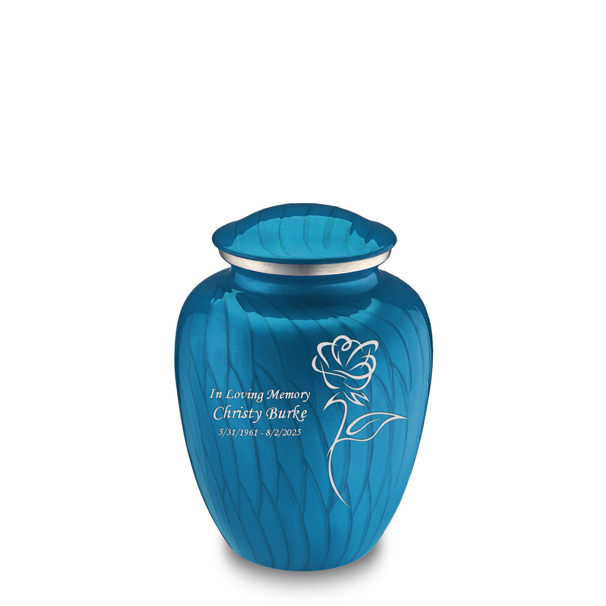 Medium Embrace Pearl Racing Blue Rose Cremation Urn