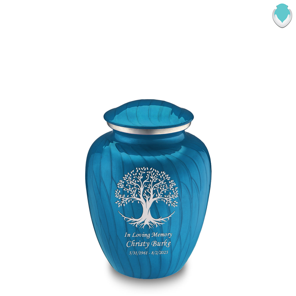 Medium Embrace Pearl Racing Blue Tree of Life Cremation Urn