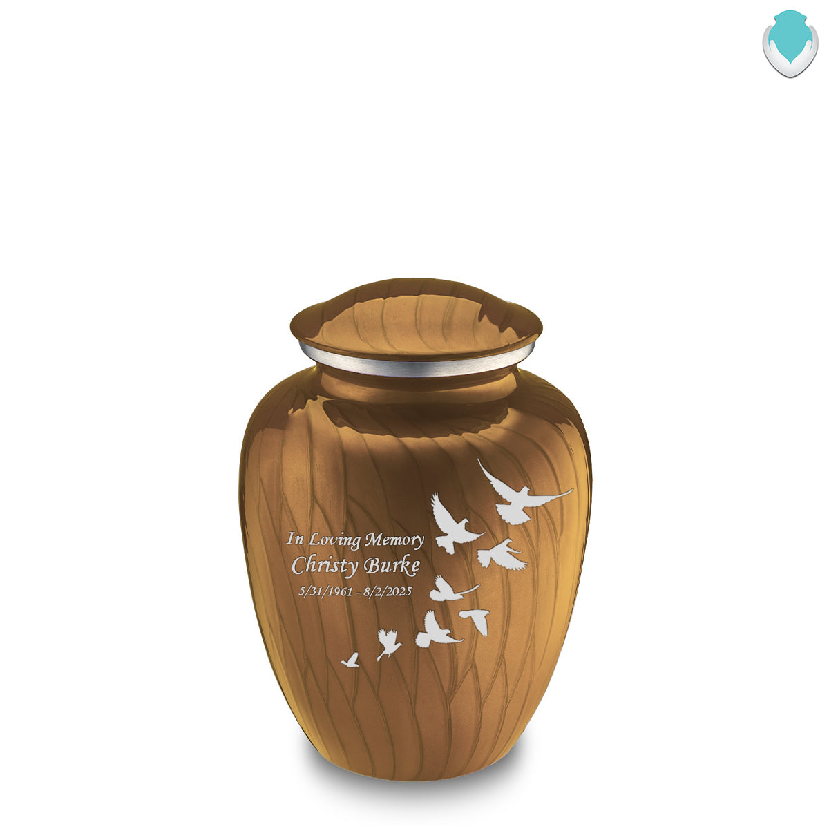 Medium Embrace Pearl Gold Doves Cremation Urn