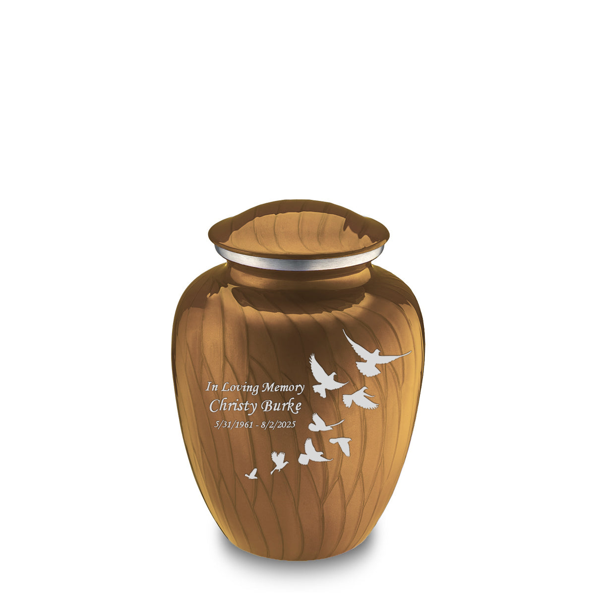 Medium Embrace Pearl Gold Doves Cremation Urn