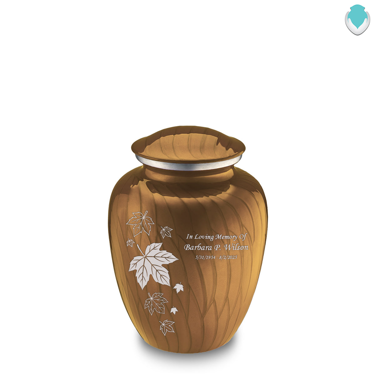 Medium Embrace Pearl Gold Falling Leaves Cremation Urn