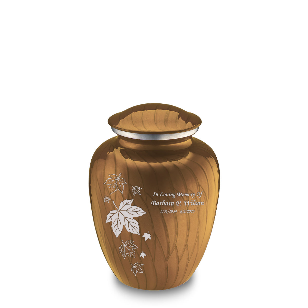 Medium Embrace Pearl Gold Falling Leaves Cremation Urn