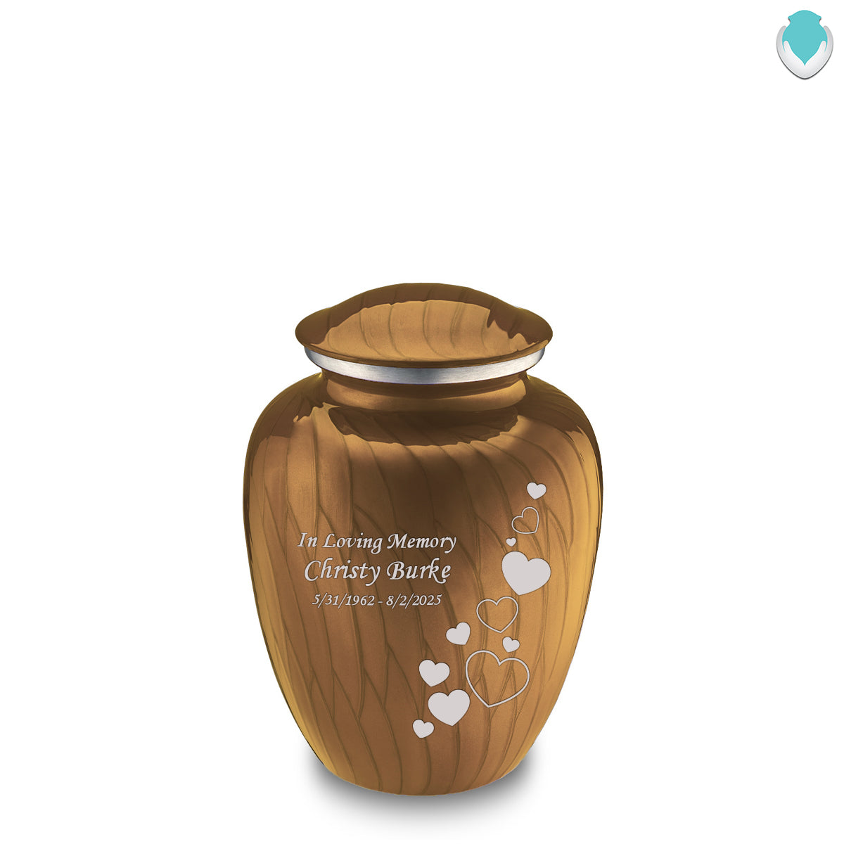 Medium Embrace Pearl Gold Floating Heart Cremation Urn
