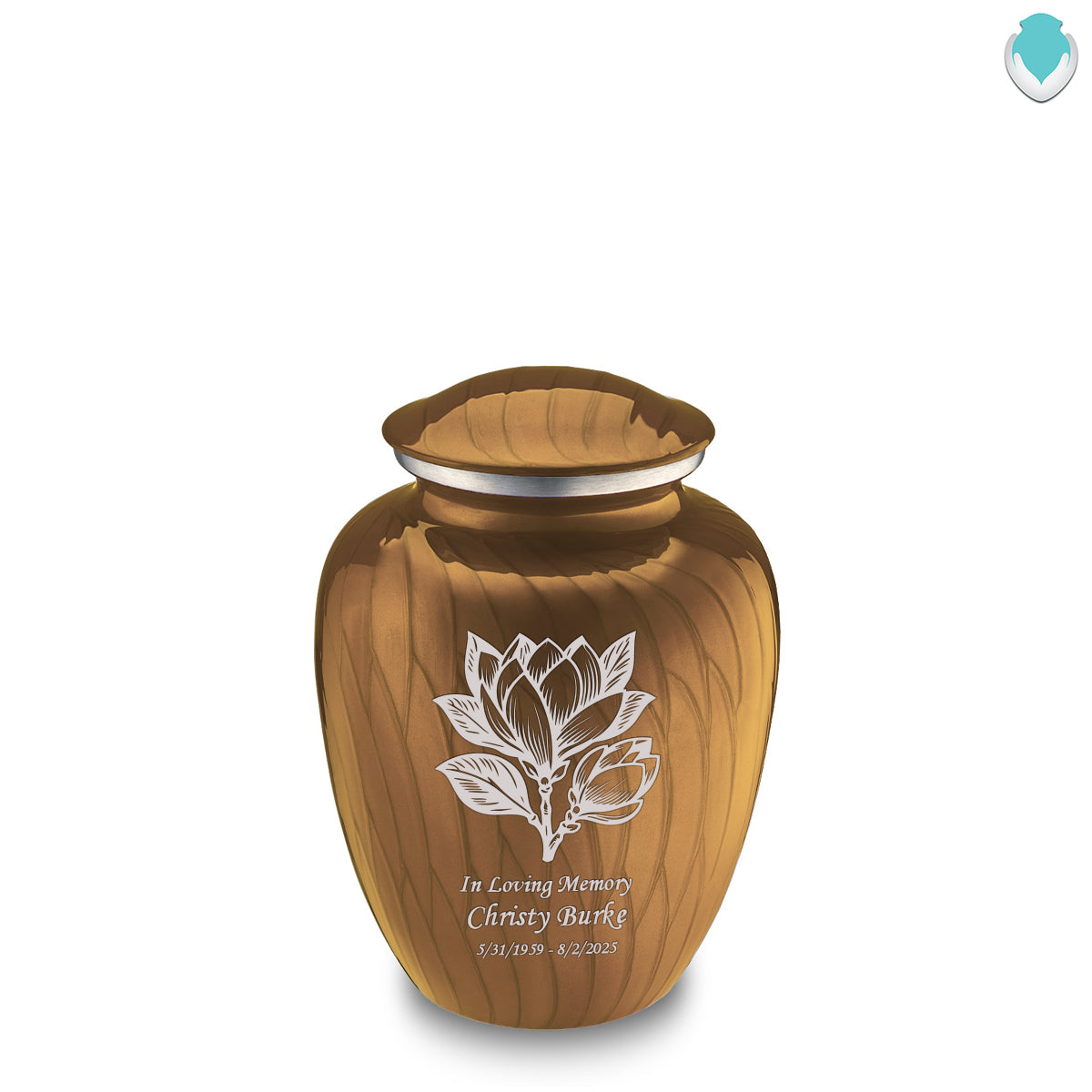 Medium Embrace Pearl Gold Magnolia Flower Cremation Urn