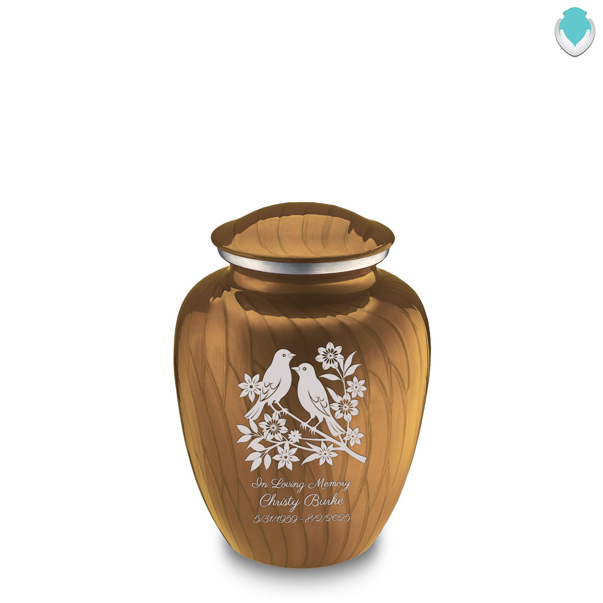 Medium Embrace Pearl Gold Songbirds Cremation Urn