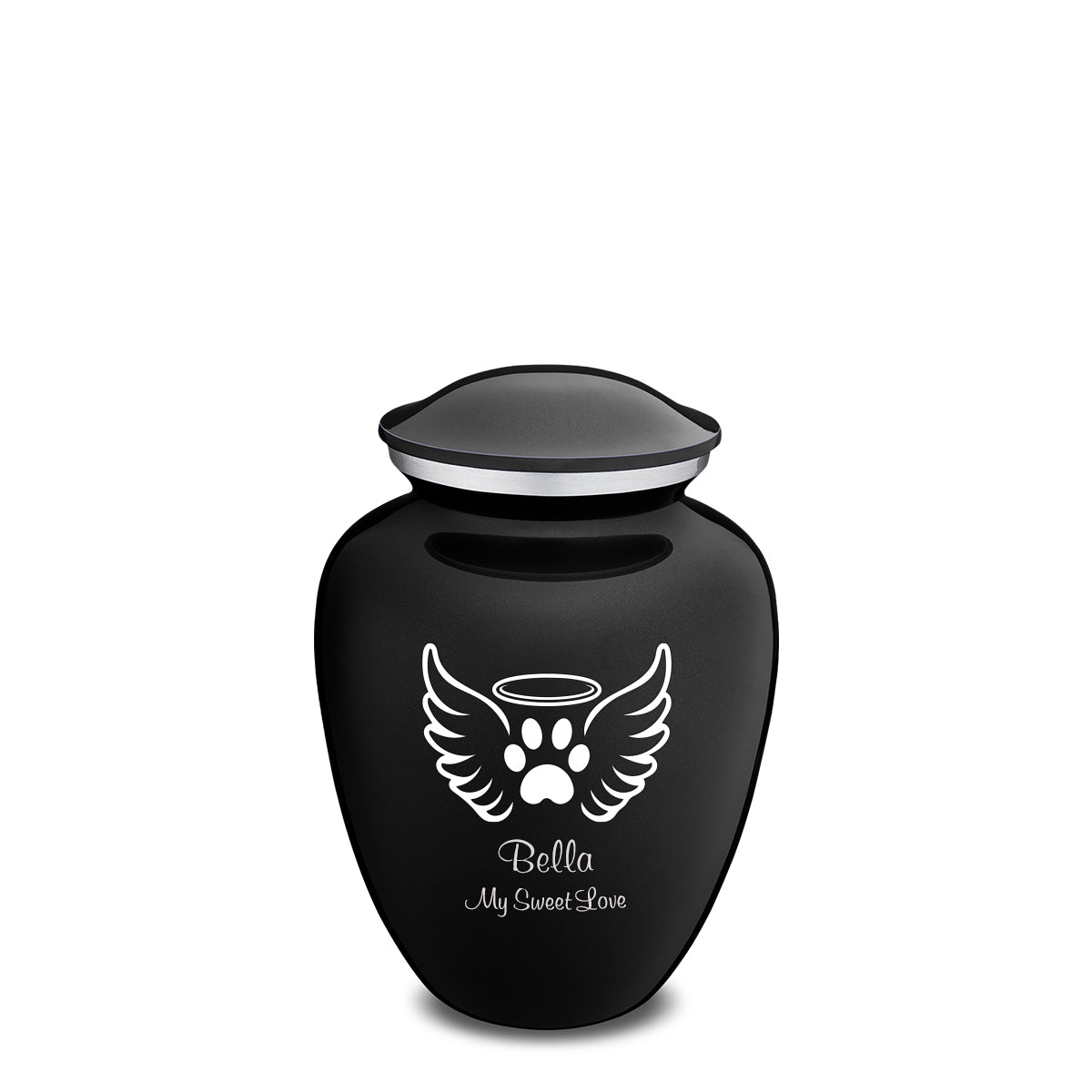Medium Embrace Black Pet Angel Wings Cremation Urn