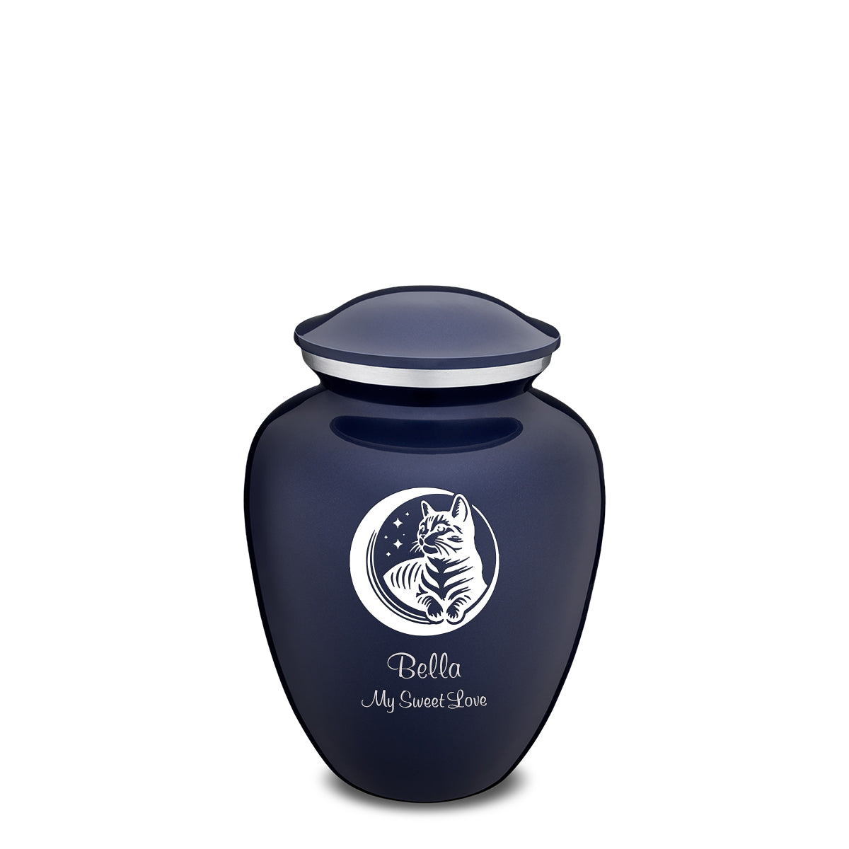 Medium Embrace Cobalt Blue Pet Cute Cat Cremation Urn
