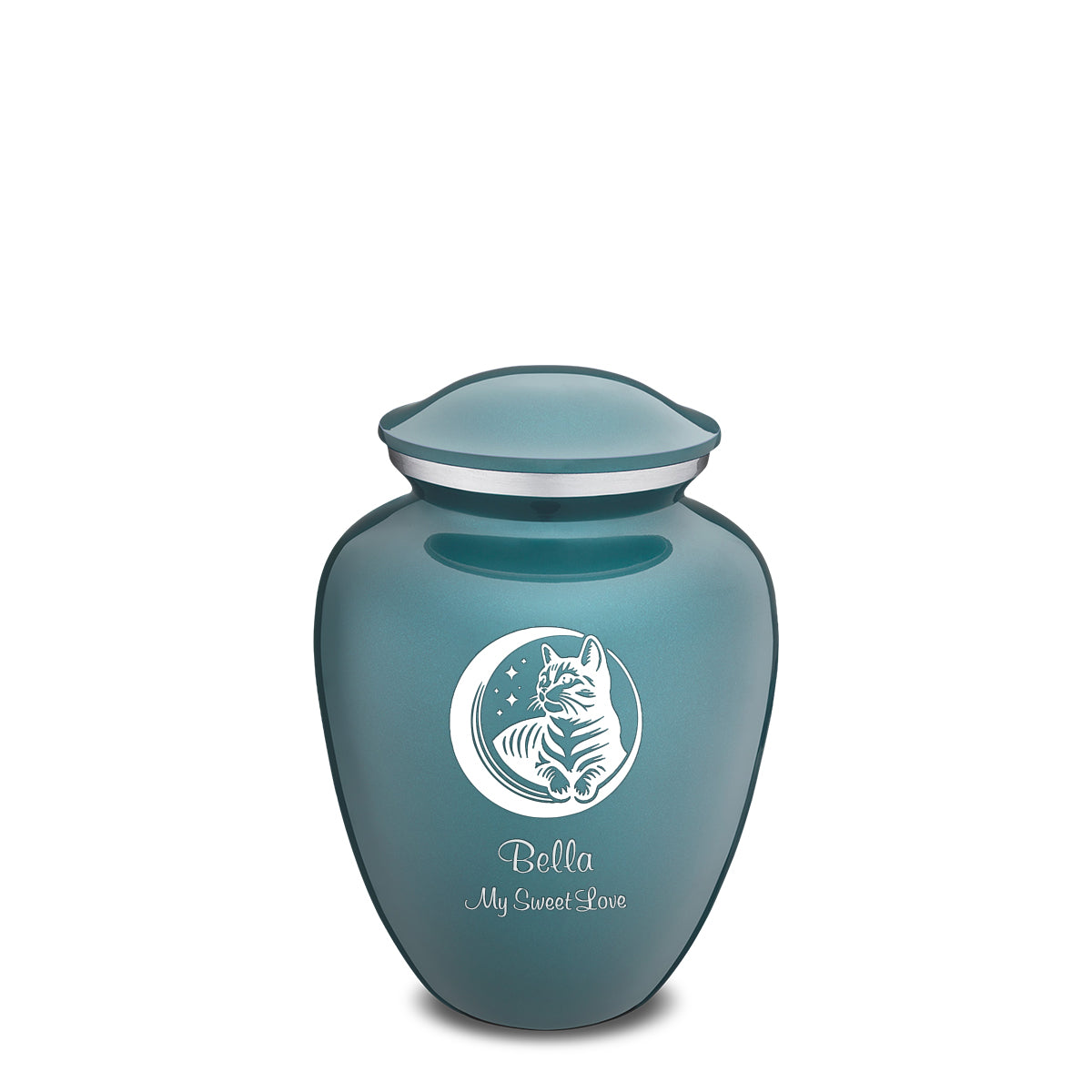 Medium Embrace Teal Pet Cute Cat Cremation Urn