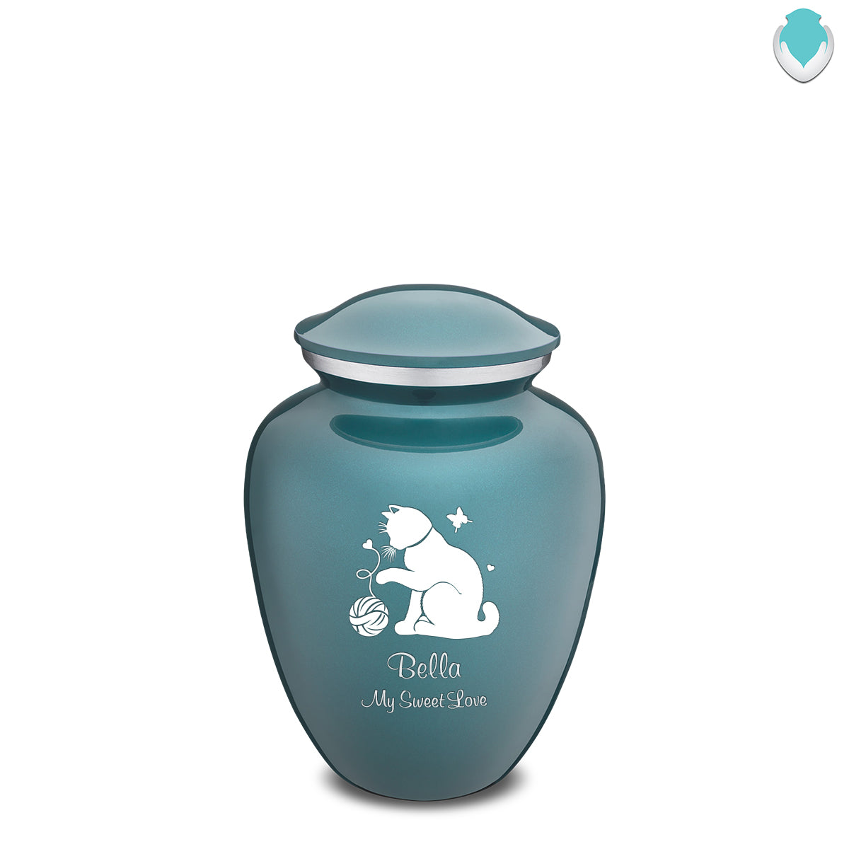Medium Embrace Teal Pet Fun Cat Cremation Urn