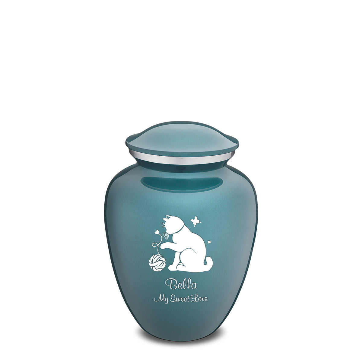 Medium Embrace Teal Pet Fun Cat Cremation Urn