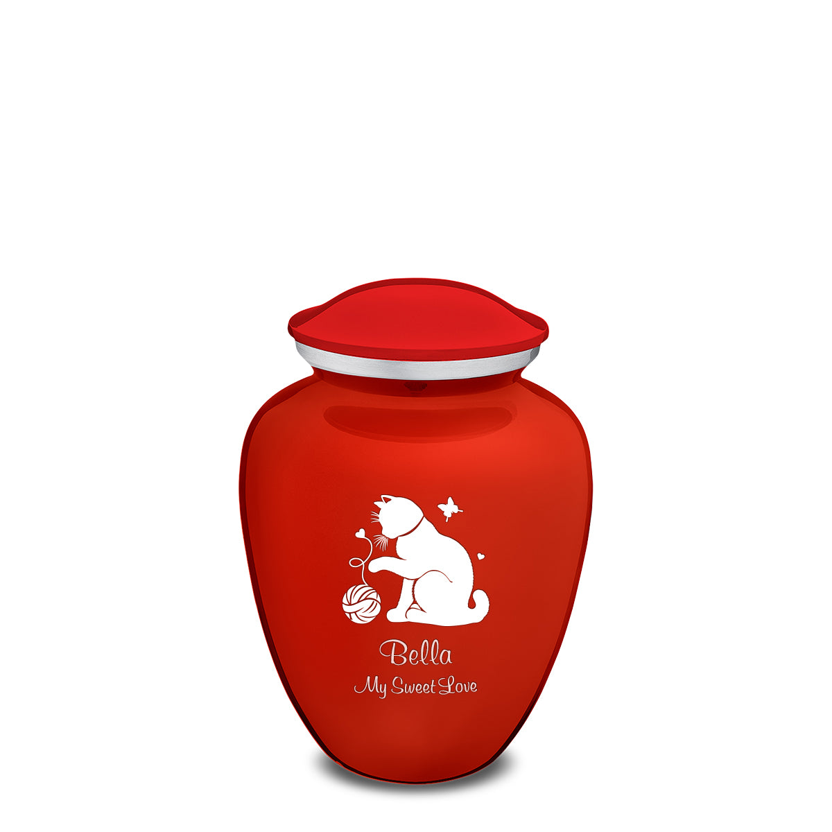 Medium Embrace Bright Red Pet Fun Cat Cremation Urn