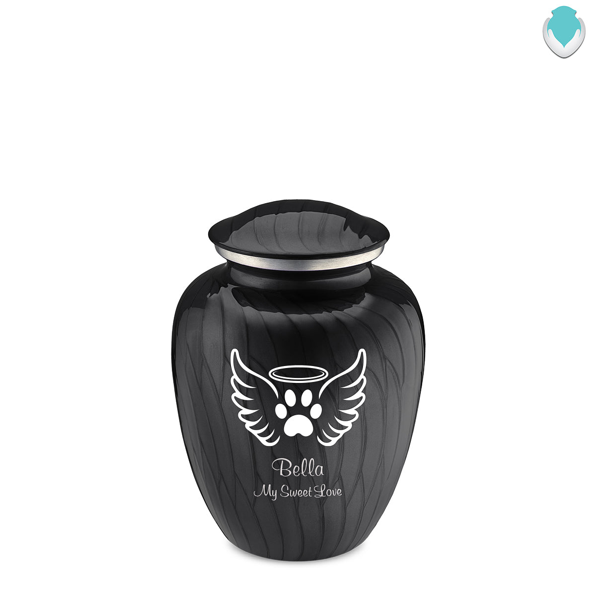 Medium Embrace Pearl Black Pet Angel Wings Cremation Urn