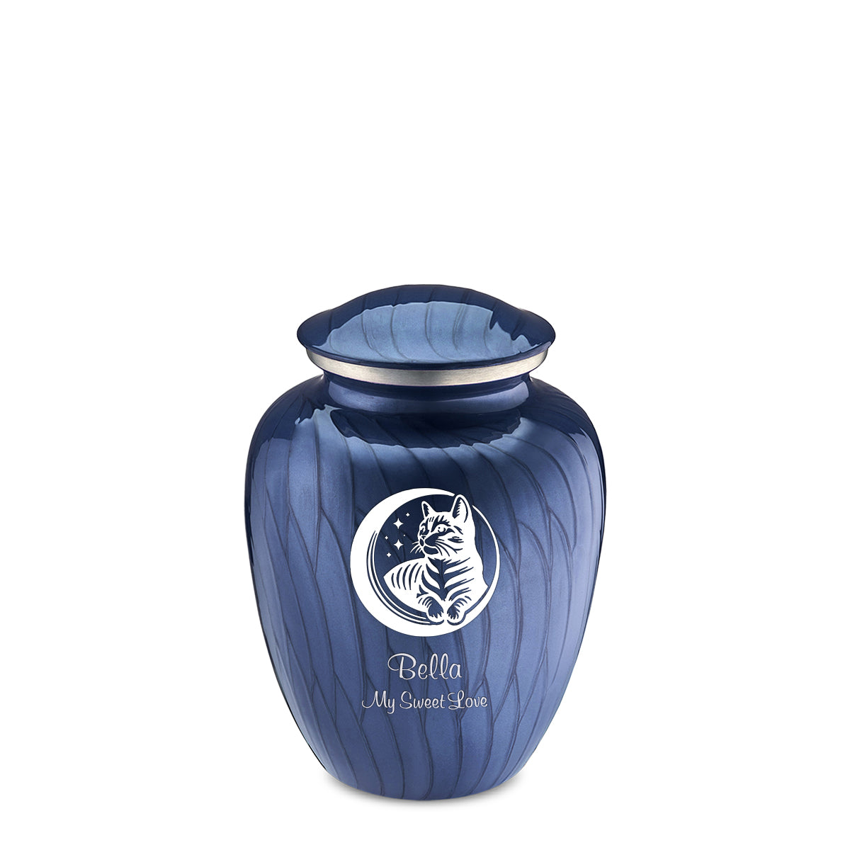 Medium Embrace Pearl Cobalt Blue Pet Cute Cat Cremation Urn
