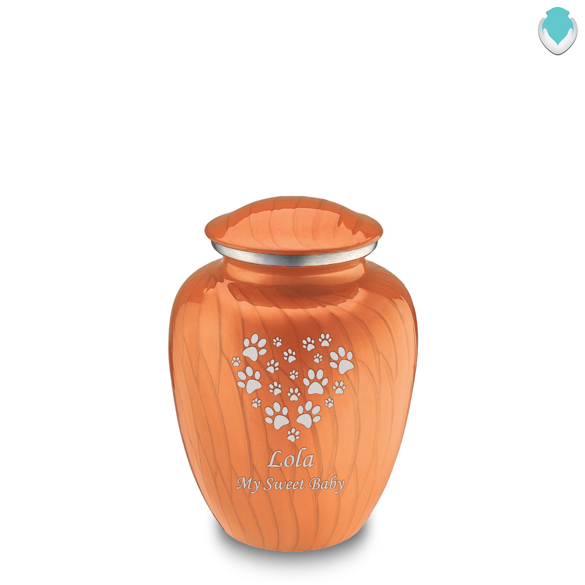 Medium Embrace Pearl Orange Heart Paws Pet Cremation Urn