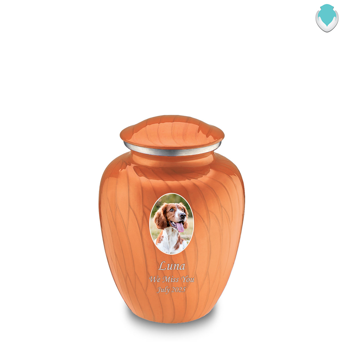 Medium Pet Embrace Pearl Orange Portrait Cremation Urn