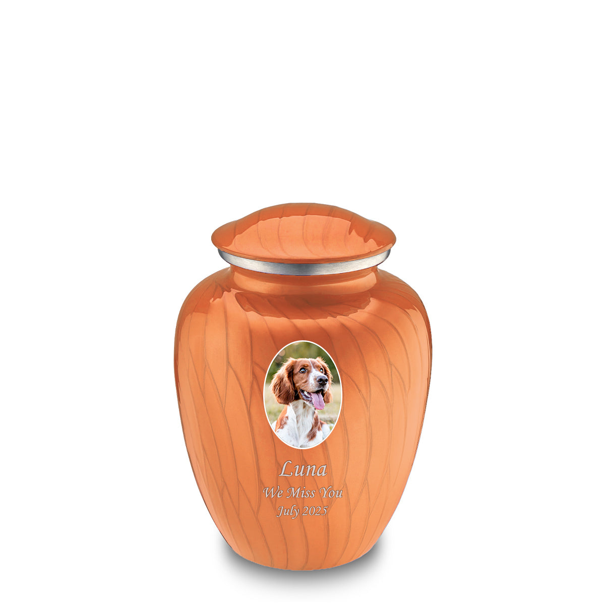 Medium Pet Embrace Pearl Orange Portrait Cremation Urn