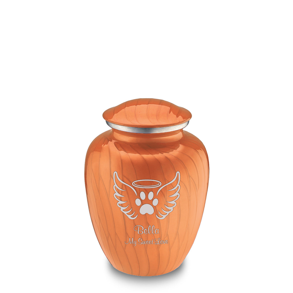 Medium Embrace Pearl Orange Pet Angel Wings Cremation Urn