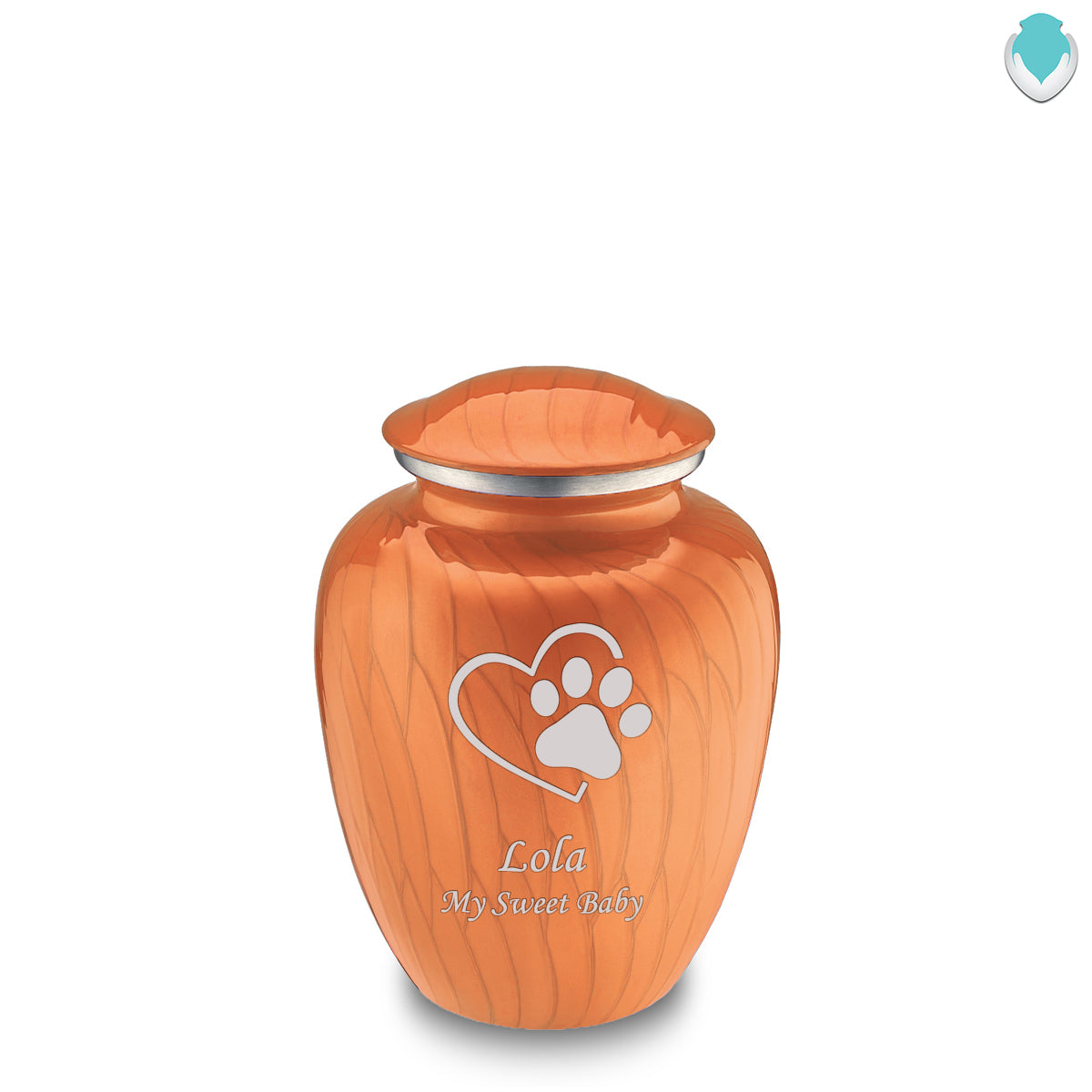 Medium Embrace Pearl Orange Single Paw Heart Pet Cremation Urn
